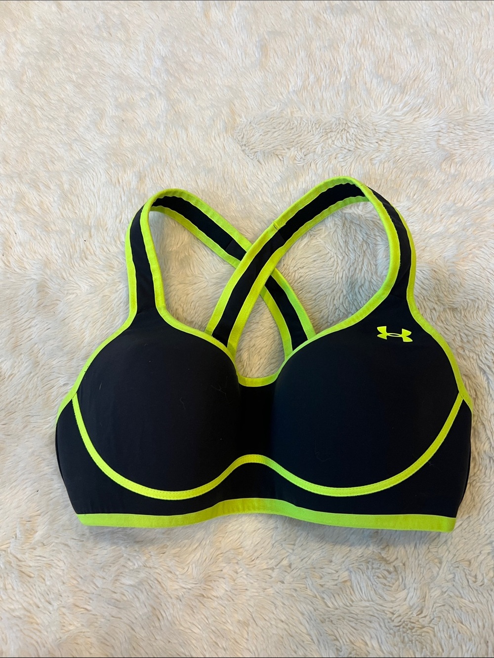 Under Armour HeatGear Padded Sports Bra 32C Black Neon Strappy Support